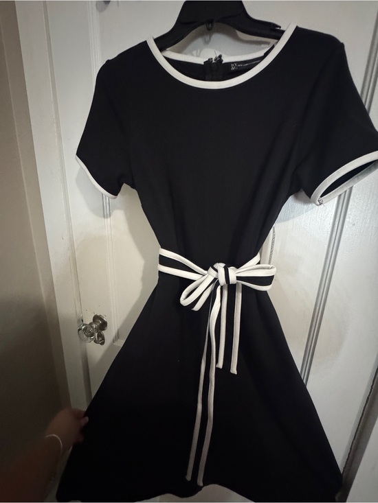 New York & Company Dresses & Skirts - New York & Company Black Dress with White Trim and Tie Waist